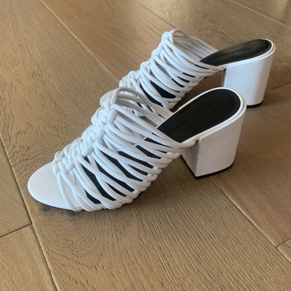 Rebecca Minkoff Calanthe Strappy Block Heel Mules in Bright White Size 8 - Picture 9 of 15